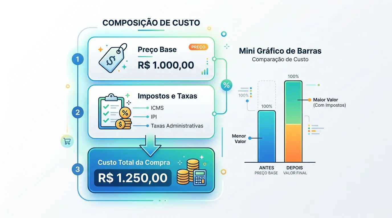 Infográfico que mostra como tarifa base e taxas se somam até o valor final.