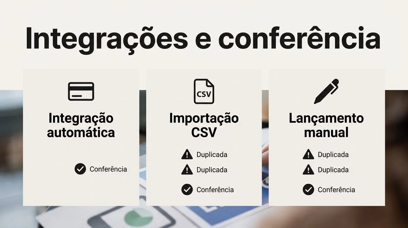 Gráfico comparativo entre integração automática, importação CSV e lançamento manual
