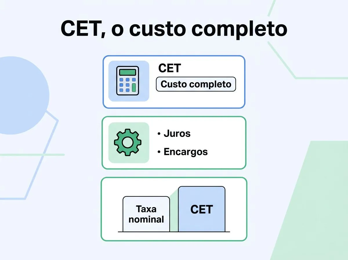 Infográfico mostrando por que o CET permite comparar propostas de crédito com o custo completo do contrato.