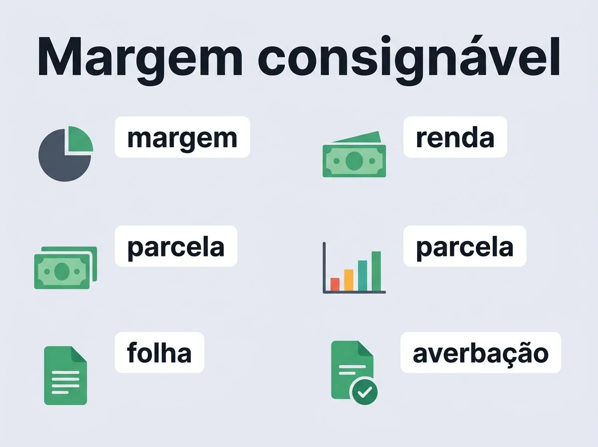 Infográfico explicando como a margem consignável limita quanto da renda pode ser comprometido no consignado.